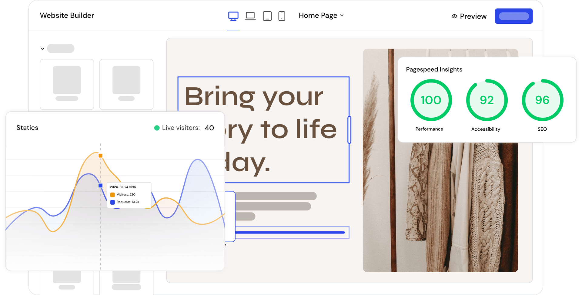 Get your website online in minutes with our website builder!